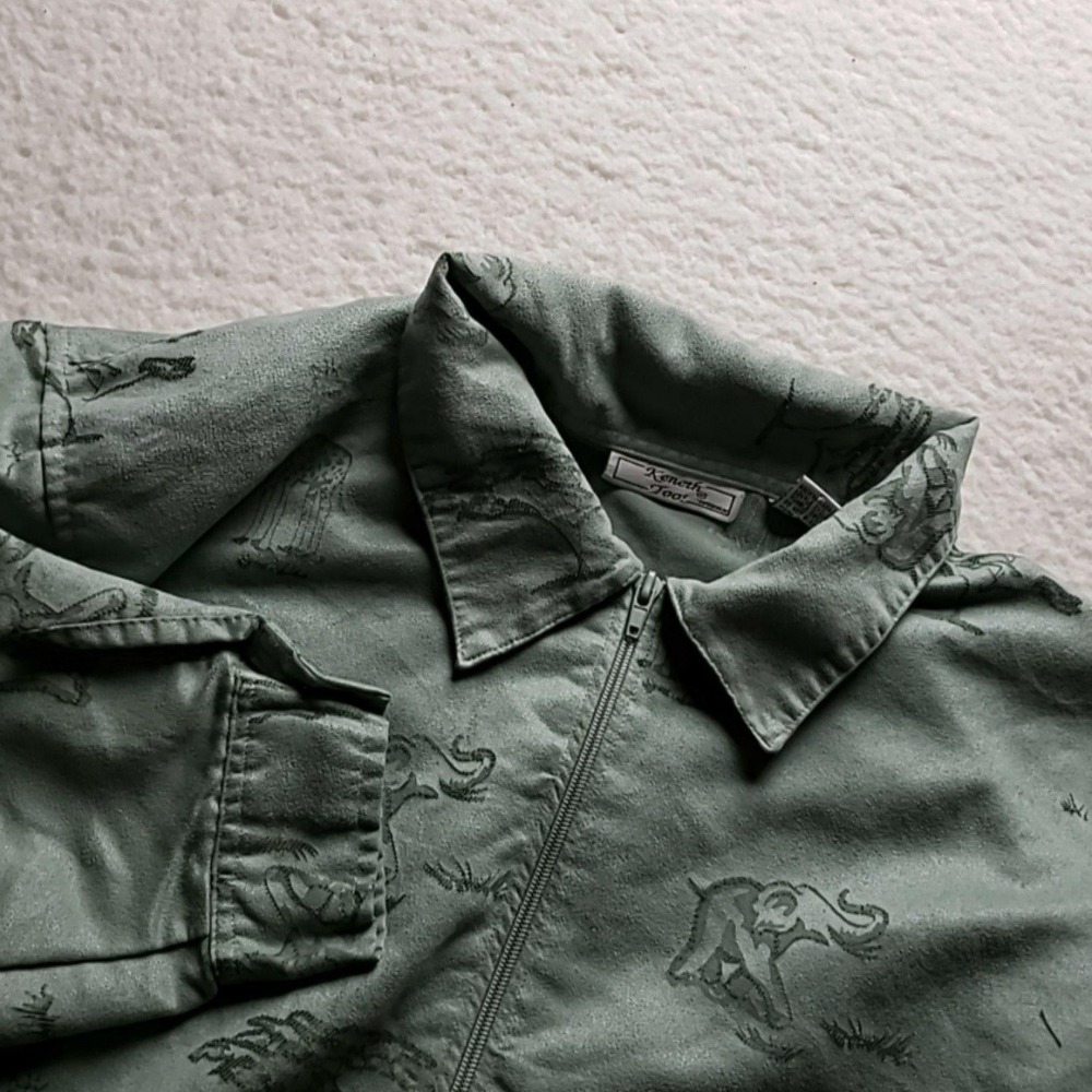 Keneth Too! Jacket Womens Plus 2X Green Animal Safari Print Full Zip Collared